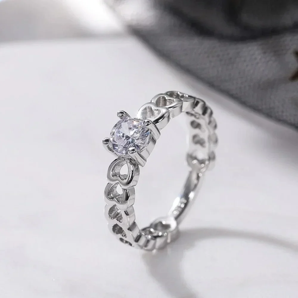 😍Lovely Anillos Hollow Heart Round Cut Moissanite Eternity Ring for Women, K770_7
